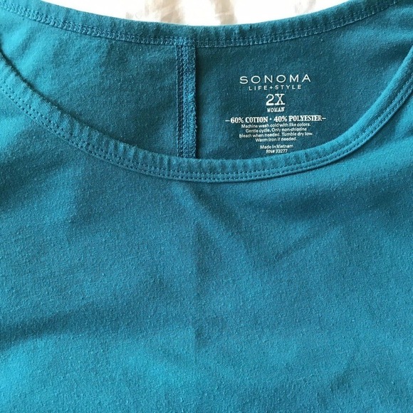 Sonoma Lifestyle T Shirt Plus Sx2X Teal Flowy Cut Cotton Polyester Pre-Owned - Picture 2 of 8